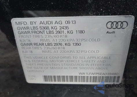 2014 Audi Q5 2.0T Premium z USA, uszkodzony, nr VIN WA1LFAFP5EA039460